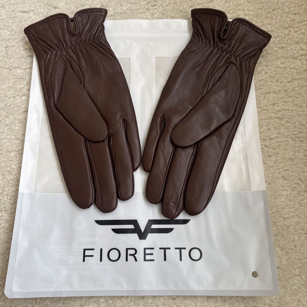 FIORETTO Women Winter Chrome-Free Sheepskin Leather Gloves Cashmere Wool Brown